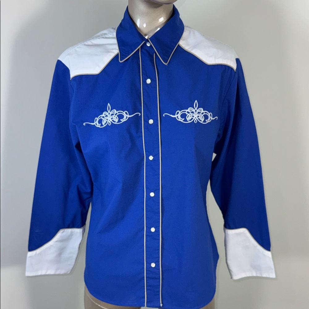 El General Blue Embroidered Cowboy Button Down Western Shirt Womens L
